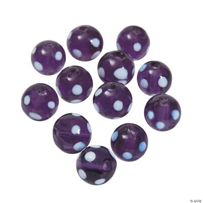 Purple Polka Dot Lampwork Beads - 10mm