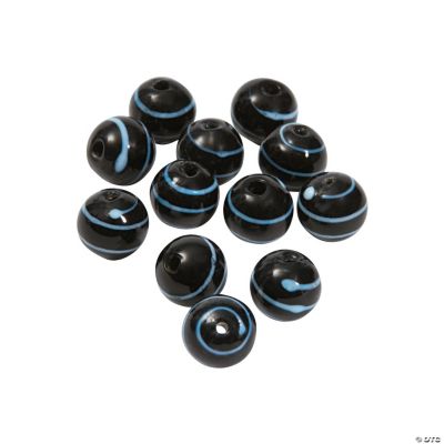 Black & White Striped Round Lampwork Beads - 10mm