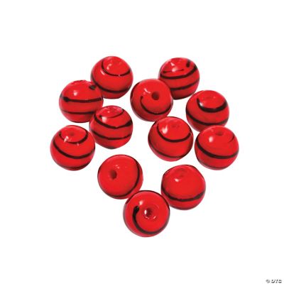Red Striped Round Lampwork Beads - 10mm