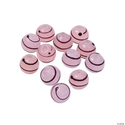 Pink Striped Round Lampwork Beads - 10mm
