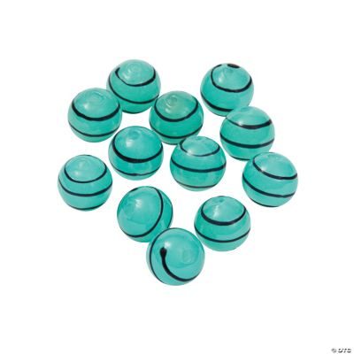 Teal Striped Round Lampwork Beads - 10mm