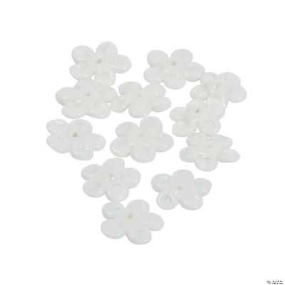 White Flower Lampwork Beads - 16mm