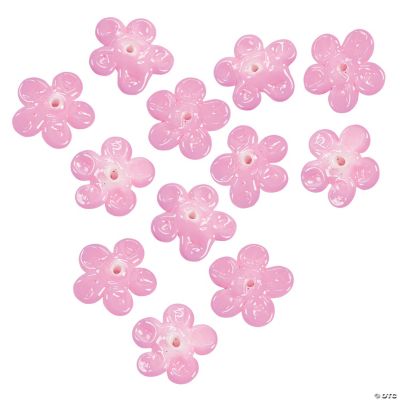 Pink Flower Lampwork Beads - 16mm