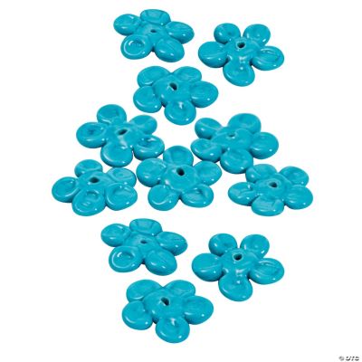 Teal Flower Lampwork Beads - 16mm