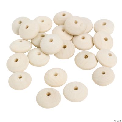 Rounded Unfinished Wood Disk Beads - 18mm
