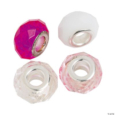 Pink & Clear Faceted Large Hole Beads - 15mm