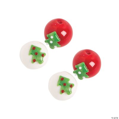 Christmas Tree Round Lampwork Beads -  10mm x 15mm