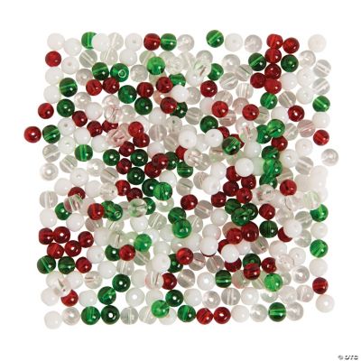 Green, Red & Clear Round Beads - 4mm