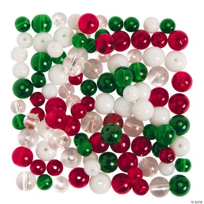 Green, Red & Clear Round Beads - 8mm