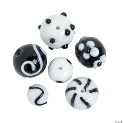 Black & White Lampwork Round Beads -  8mm - 15mm