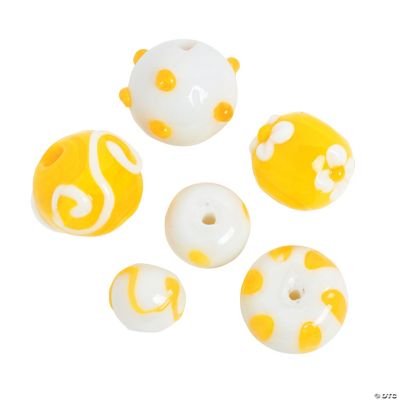 Yellow & White Lampwork Round Beads - 8mm - 15mm