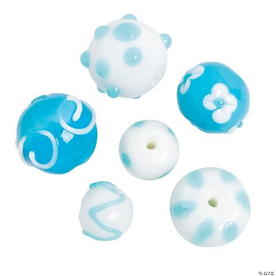 Teal & White Lampwork Beads - 10mm - 15mm