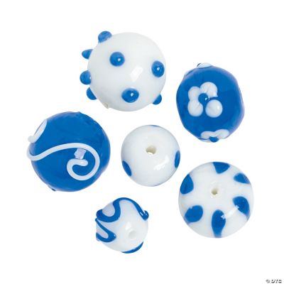Blue & White Lampwork Round Beads - 8mm - 15mm