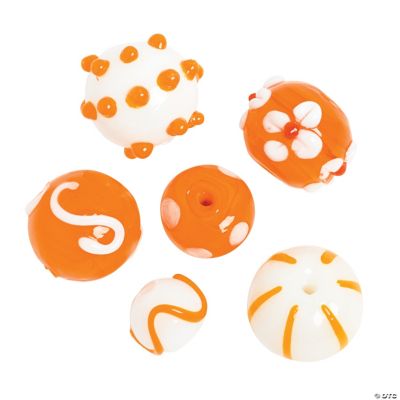 Orange & White Lampwork Beads - 15mm