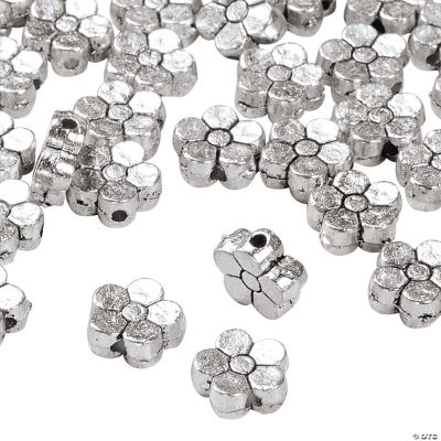 Silvertone Metal Flower Beads - 8mm