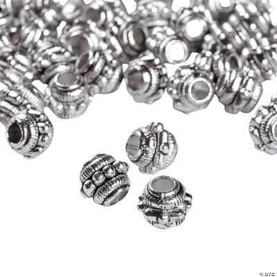 Silvertone Dotted Barrel Beads - 7mm