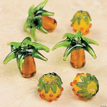 Palm Tree & Pineapple Lampwork Glass Beads