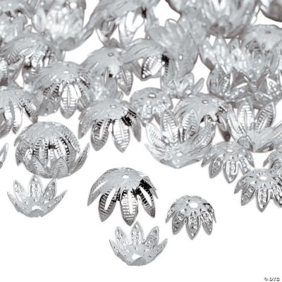 Silvertone Metal Star Flower Bead Caps
