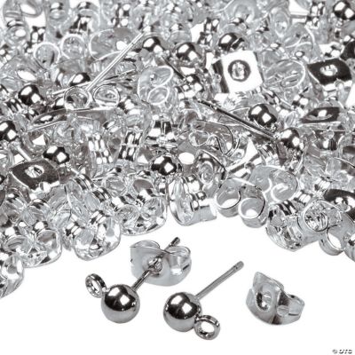 Silvertone Metal Ball Earring Posts With Loops