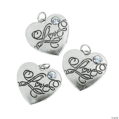 Heart-Shaped “Love” Charms With Rhinestone