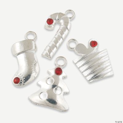 Silvertone Christmas Charms With Rhinestone