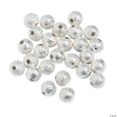 Silvertone Glitter Round Beads - 6mm