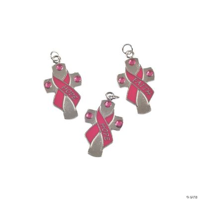 Pink Ribbon Cross Charms