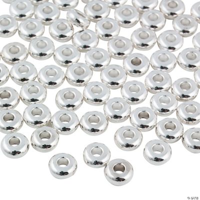 Flat Silvertone Beads - 6mm