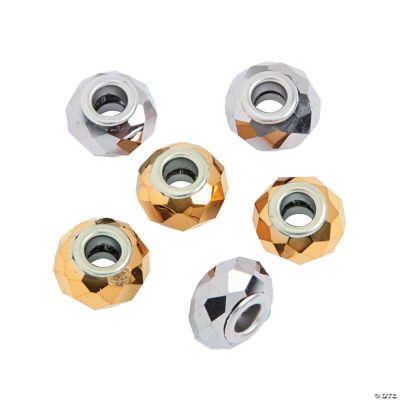 Gold & Silver Faceted Large Hole Beads - 15mm