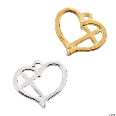 Silvertone & Goldtone Heart With Cross Charms