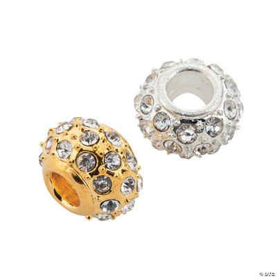 Goldtone & Silvertone Rhinestone Large Hole Beads - 14mm
