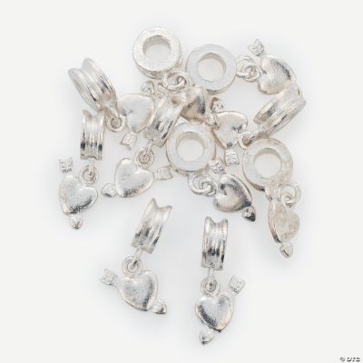 Silvertone Large Hole Dangle Heart Beads
