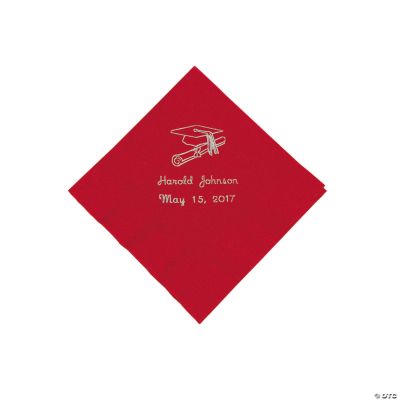 Red Personalized Graduation Beverage Napkins - Silver Print