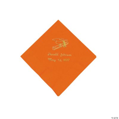 Orange Personalized Grad Beverage Napkins