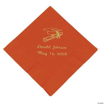 Orange Personalized Grad Beverage Napkins
