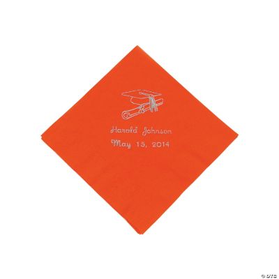 Orange Personalized Graduation Beverage Napkins - Silver Print