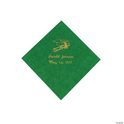 Green Personalized Grad Beverage Napkins