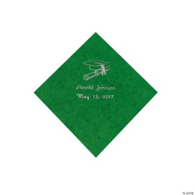 Green Personalized Grad Beverage Napkins