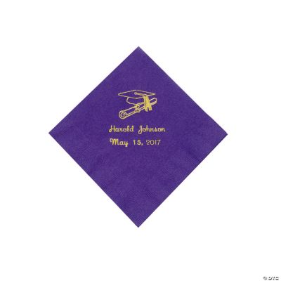 Purple Personalized Grad Beverage Napkins