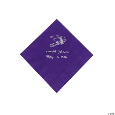 Purple Personalized Grad Beverage Napkins