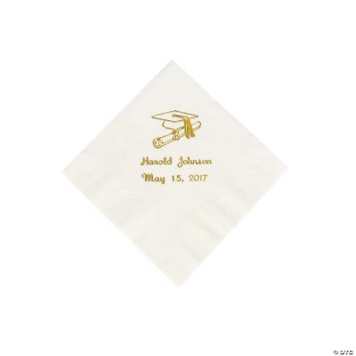 White Personalized Grad Beverage Napkins