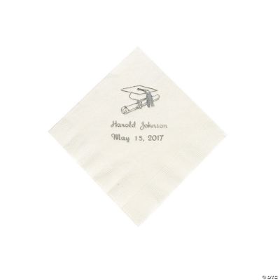White Personalized Grad Beverage Napkins