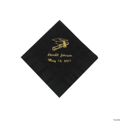 Black Personalized Grad Beverage Napkins