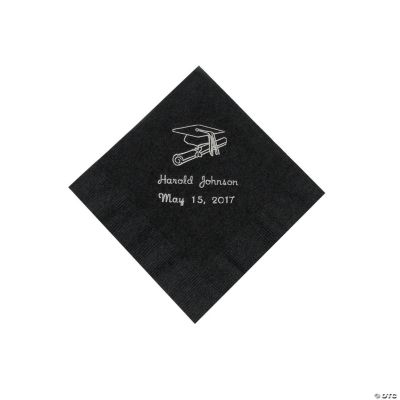 Silver Black Grad Beverage Napkins (P)