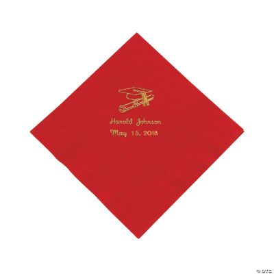 Red Personalized Graduation Luncheon Napkins - Gold Print