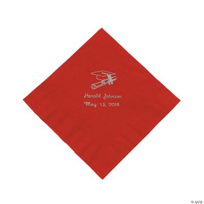 Red Personalized Graduation Luncheon Napkins - Silver Print