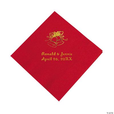 Personalized Red Wedding Beverage Napkins