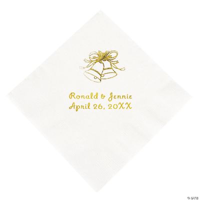 Gold White Wedding Beverage Napkins (P)