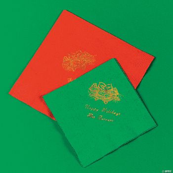 Holiday Printed Green Beverage Napkins
