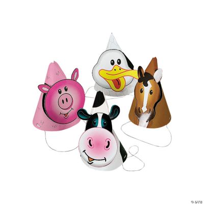 8 Farm Party Die Cut Cone Hats